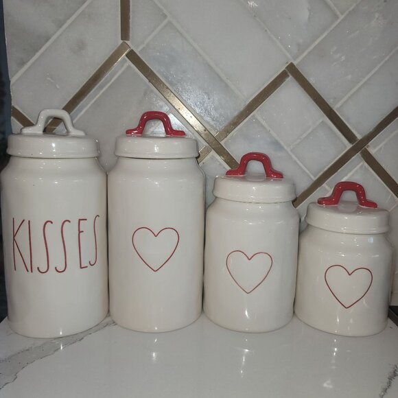 RAE DUNN Valentines Day LL "KISSES" 9.5" Canister By Magenta 1 coffee, tea, suga - Picture 4 of 5